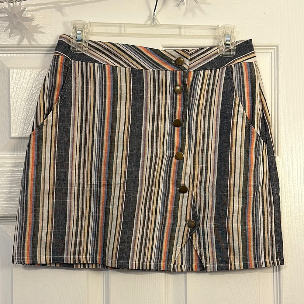 Altar'd State Striped Button Front Mini Skirt